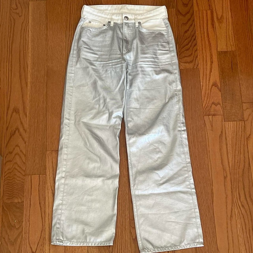 Silver Metallic High-Waisted Jeans